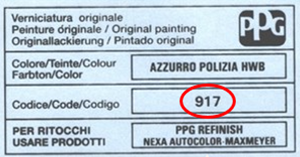 Etiquette indication code couleur Alfa Romeo