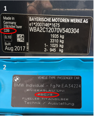 Etiquette indication code couleur Bmw