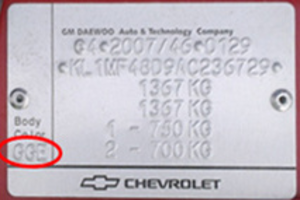 Etiquette indication code couleur Chevrolet
