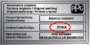 Etiquette indication code couleur Fiat