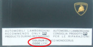 Etiquette indication code couleur Lamborghini
