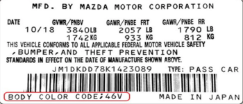 Etiquette indication code couleur Mazda