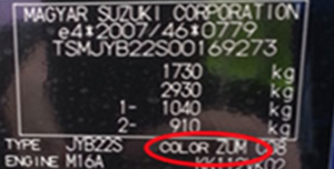 Etiquette indication code couleur Suzuki